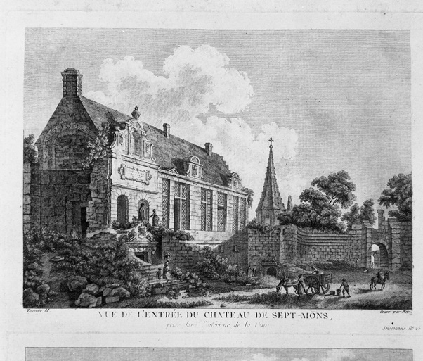 Vue de l’entrée du château de Septmonts, prise dans l’intérieur de la cour. / Vue d’un ancien tournois, bâti par Jacques batard du duc de Vendôme (château de Vierzy)
