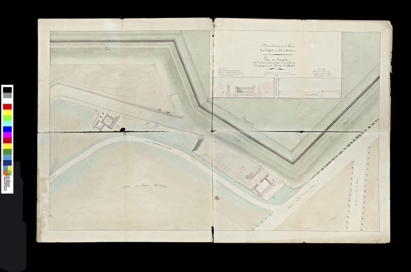 Plan et coupes des fouilles faites au nord de la ville sur l'emplacement du château d’Albâtre