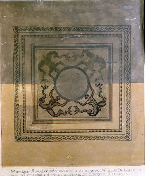 Mosaïque romaine découverte à Soissons par M. Jules De Laprairie dans des terrains qui ont dû dépendre du château d’Albâtre