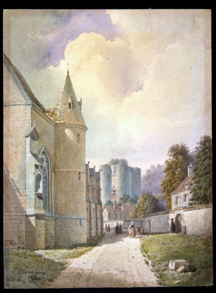 Vue de l’église et du donjon d'Ambleny