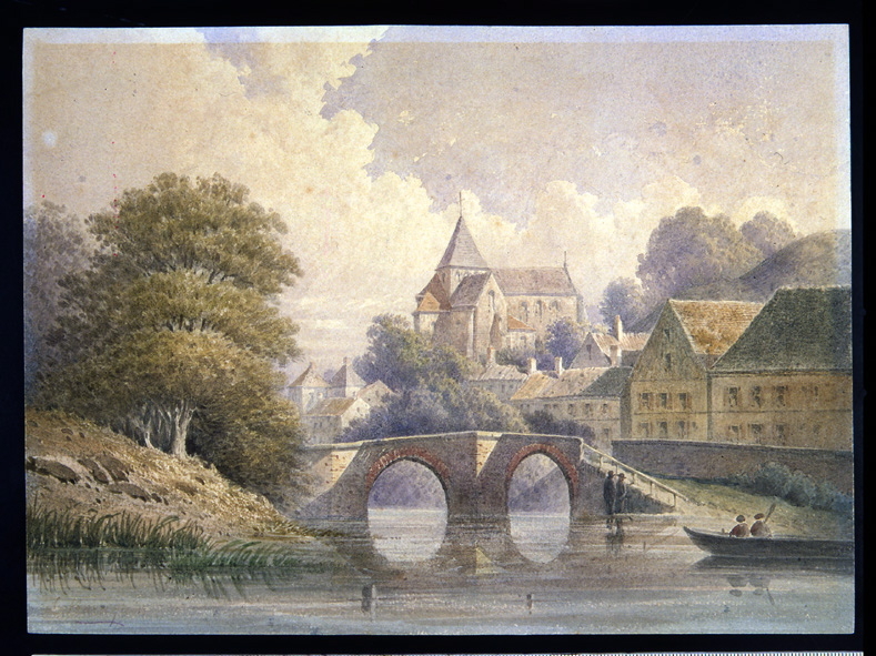 Vue de Condé-Sur-Aisne avec l’église et un pont