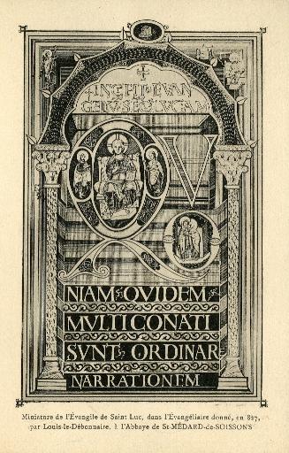 Miniature de l'Evangile de Saint-Luc dans l'Evangéliaire donné en 827 par Louis le Débonnaire à l'Abbaye de Saint-Médard de Soisssons