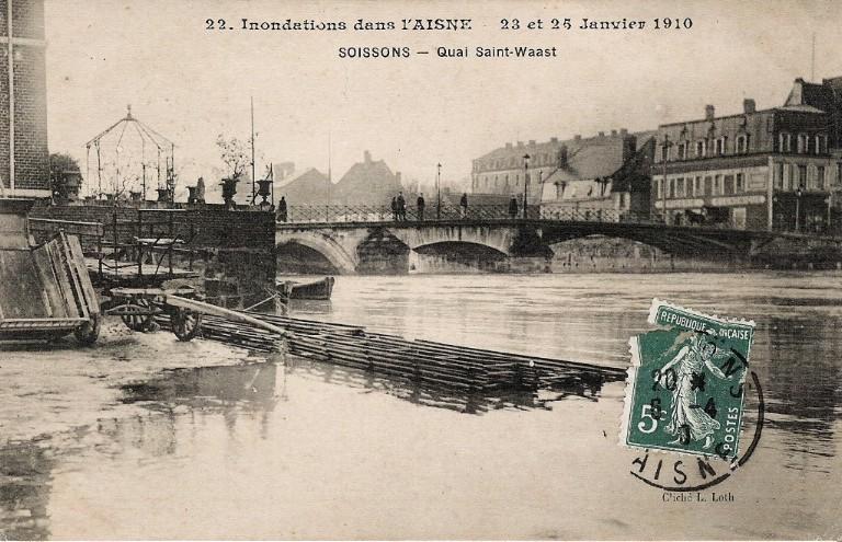 Soissons - Inondation dans l'aisne 23 et 25 janvier 1910 - Quai Saint-Waast
