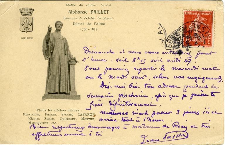 Soissons - Statut du célèbre avocat Alphonse Paillet
