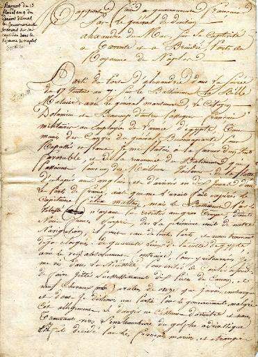 Rapport du 15 floréal an 9 du Général Dumas au Gouvernement français sur sa captivité dans le Royaume de Naples (5 mai 1801)
