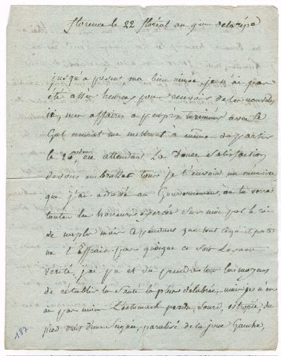 Lettre du Général Dumas à sa femme, Florence le 22 Floréal an 9ème de la République (12 mai 1801)