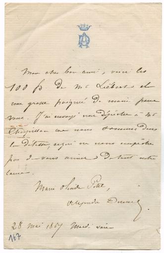 Lettre de Marie Alexandrine Olinde Petel, 28 mai 1867
