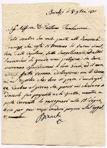Lettre de Brindisi en date du 8 septembre 1800
