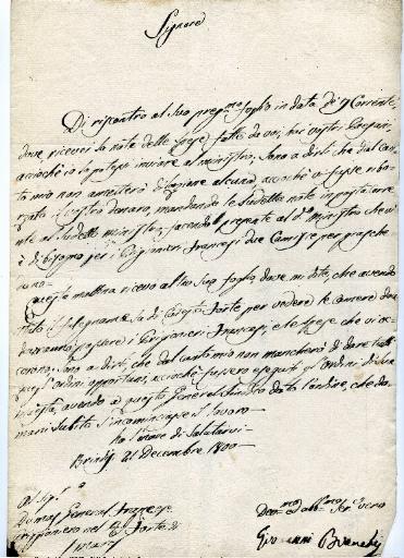 Lettre de Brindisi en date du 21 décembre 1800