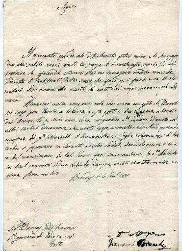 Lettre de Brindisi en date du 6 janvier 1801