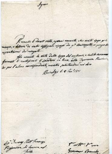 Lettre de Brindisi en date du 8 janvier 1801
