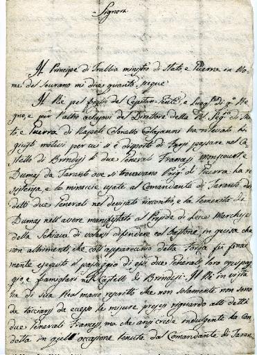 Lettre de Brindisi en date du 22 janvier 1801