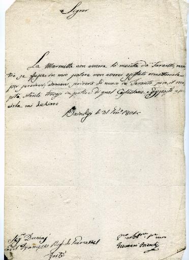 Lettre de Brindisi en date du 31 janvier 1801