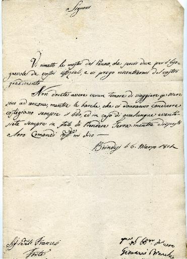 Lettre de Brindisi en date du 6 mars 1801