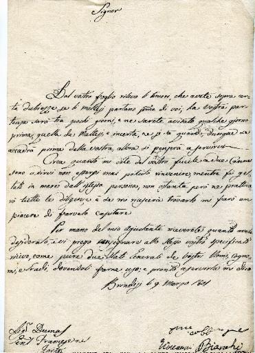 Lettre de Brindisi en date du 9 mars 1801