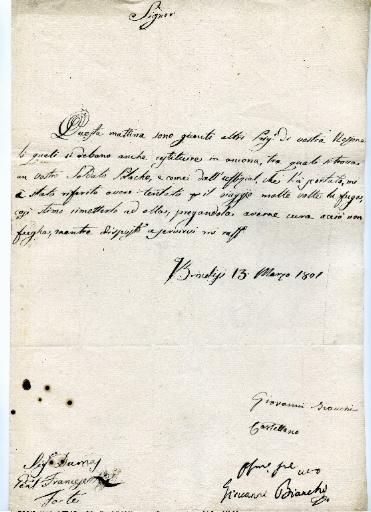 Lettre de Brindisi en date du 13 mars 1801