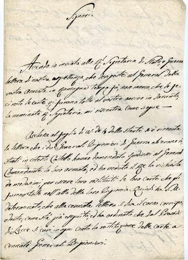Lettre de Brindisi en date du 18 mars 1801