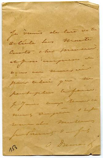 Lettre d'Alexandre Dumas fils à un journaliste à propos de son père