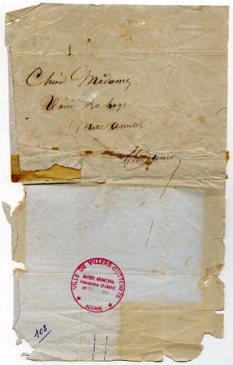 Lettre d'Alexandre Dumas père à Madame Chasles