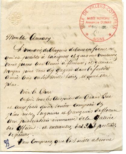 Lettre d'Alexandre Dumas