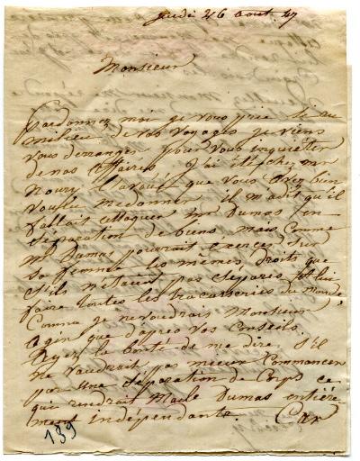 lettre d'Anne Ferrand à Adolphe Lacan