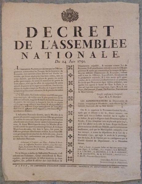 Décret de l'Assemblée Nationale du 24 juin 1791