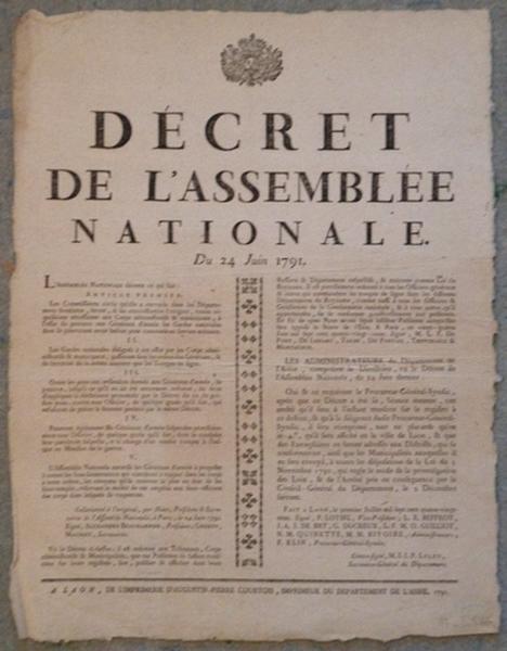 Décret de l'Assemblée Nationale du 24 juin 1791