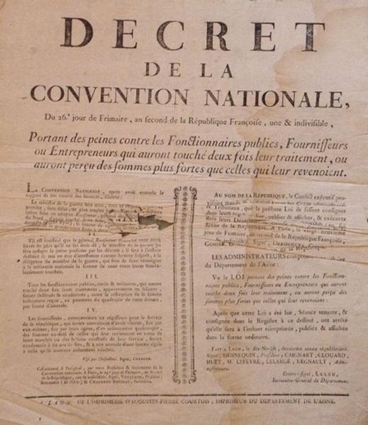 Décret de la Convention Nationale portant des peines contre les fonctionnaires publics