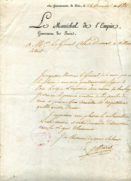 Lettre de Joachim Murat au général Dumas