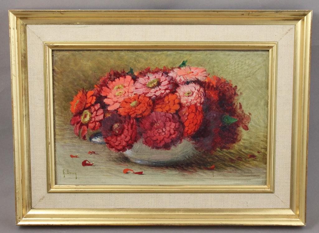 Zinnias rouges (titre inscrit)