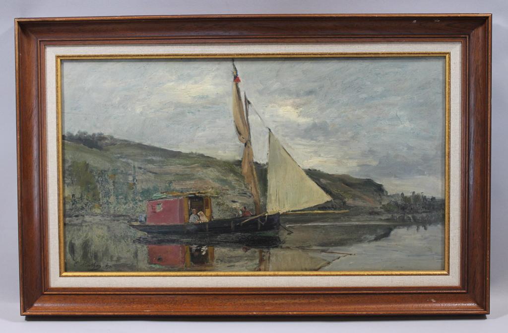 Le bateau Union au mouillage près Creil (Oise) à Laversine (titre factice)