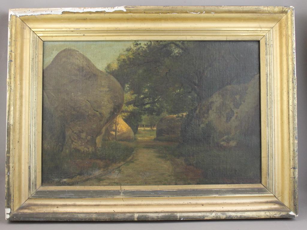 Un chemin aux roches de la Reine Blanche, forêt de Fontainebleau (titre inscrit)