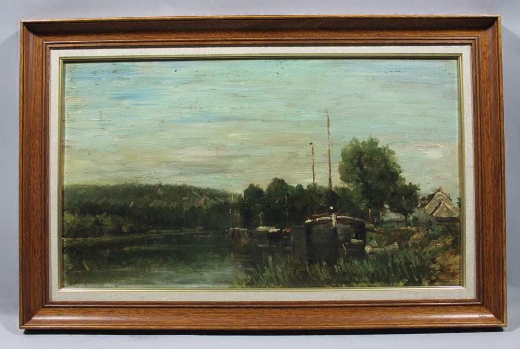 Péniches sur une rivière (titre factice)