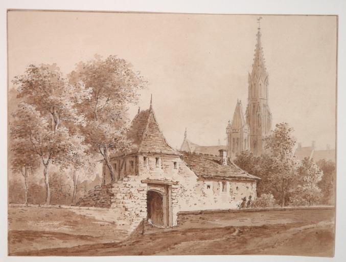 Le clocher de la cathédrale depuis la porte de Saint-Rieul, Senlis.