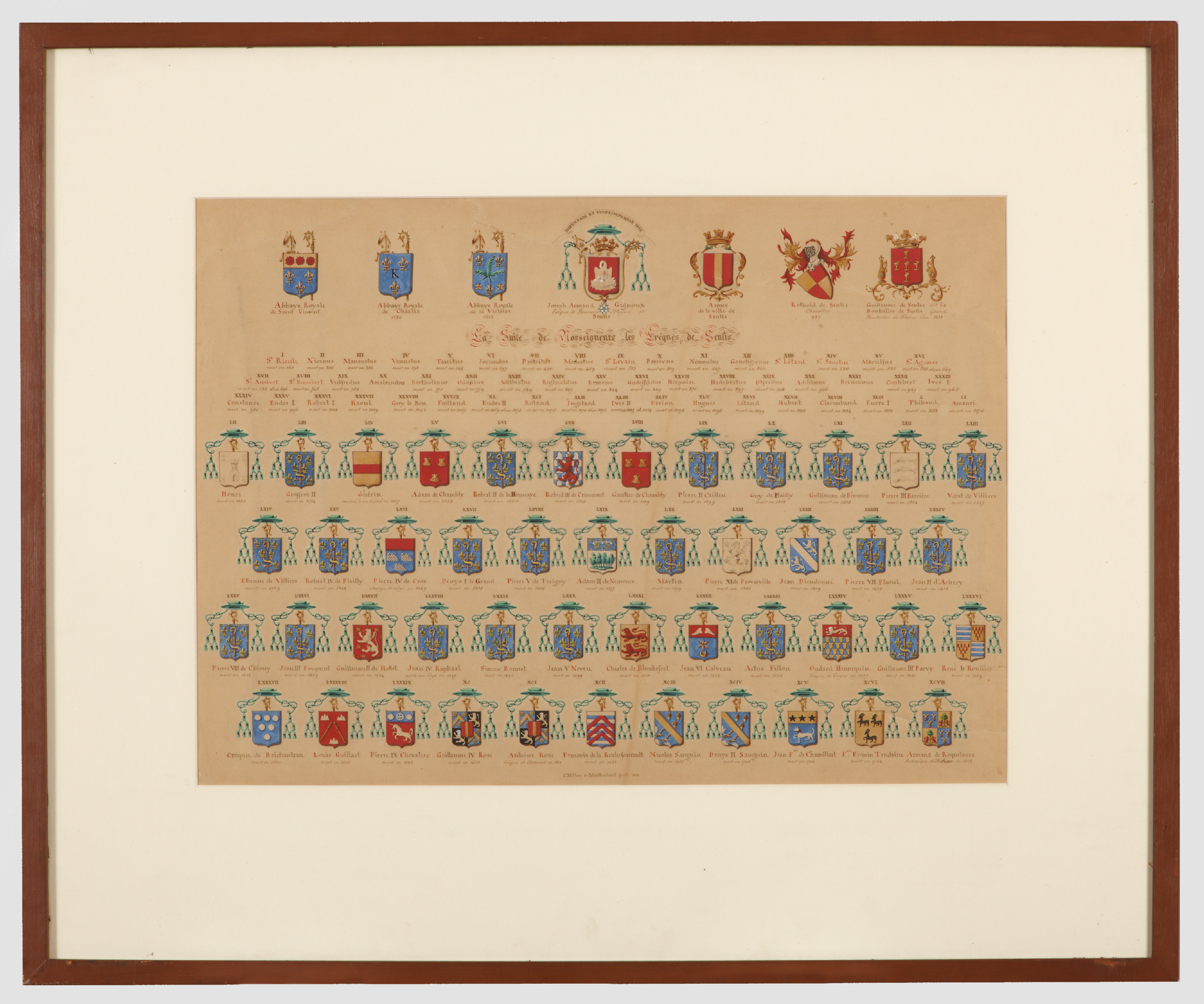 Armoiries des évêques de Senlis, la suite de Mosseigneurs (sic) les évêques