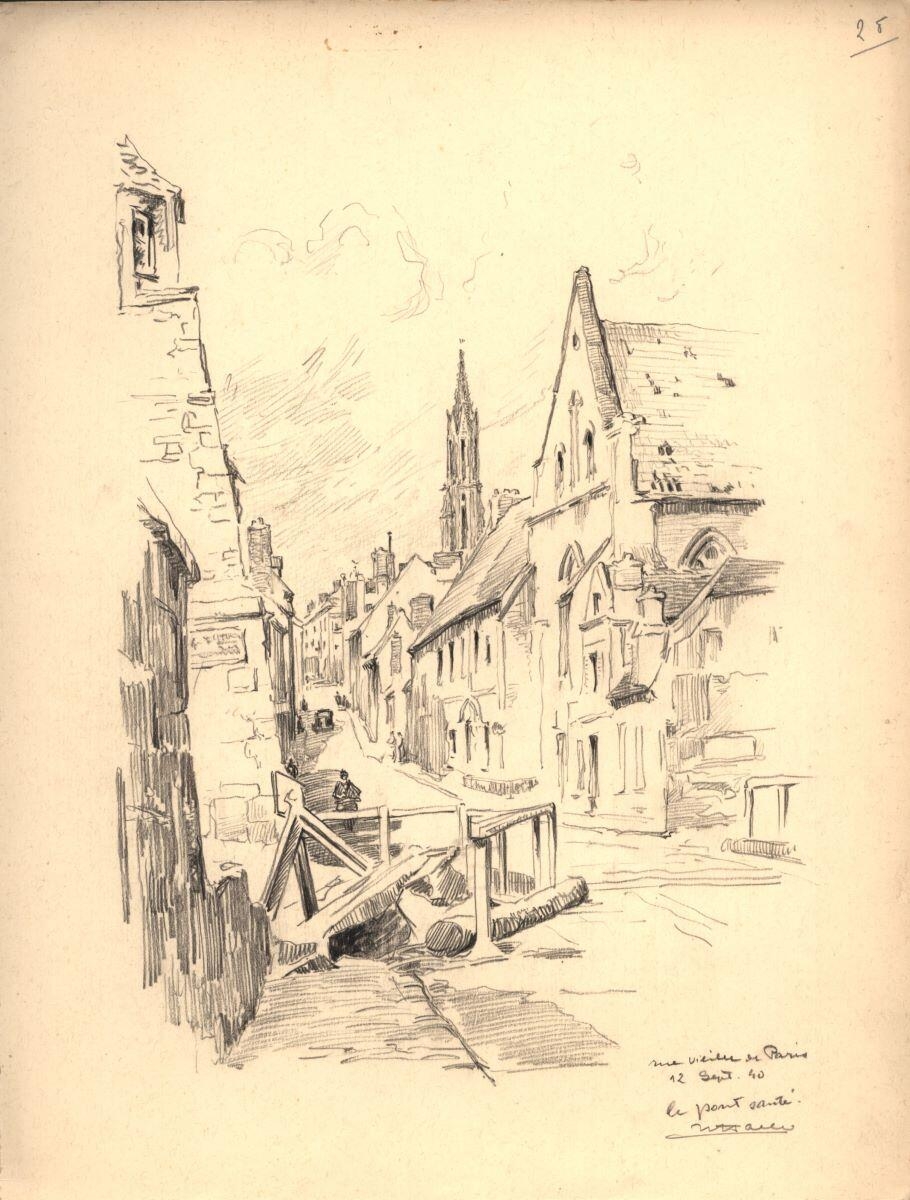 Le pont bombardée en bas de la rue Vieille-de-Paris à Senlis