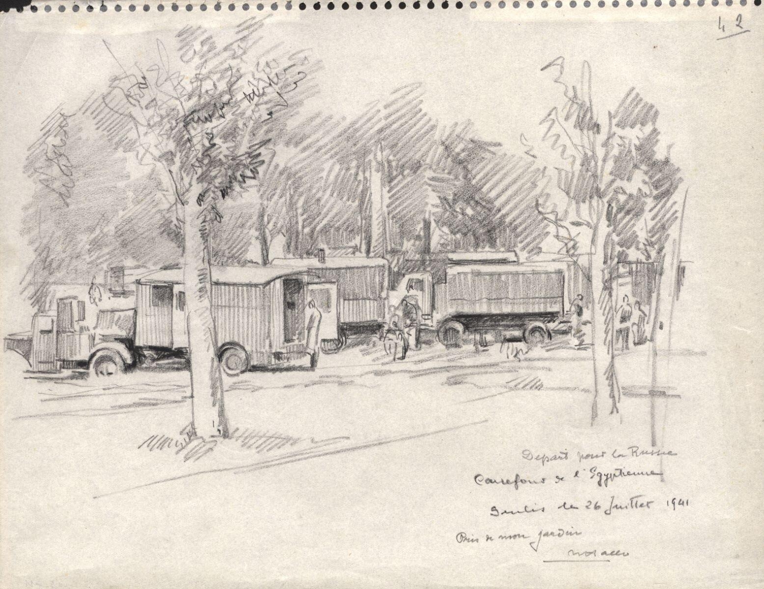 Camions militaires dans un paysage, Senlis