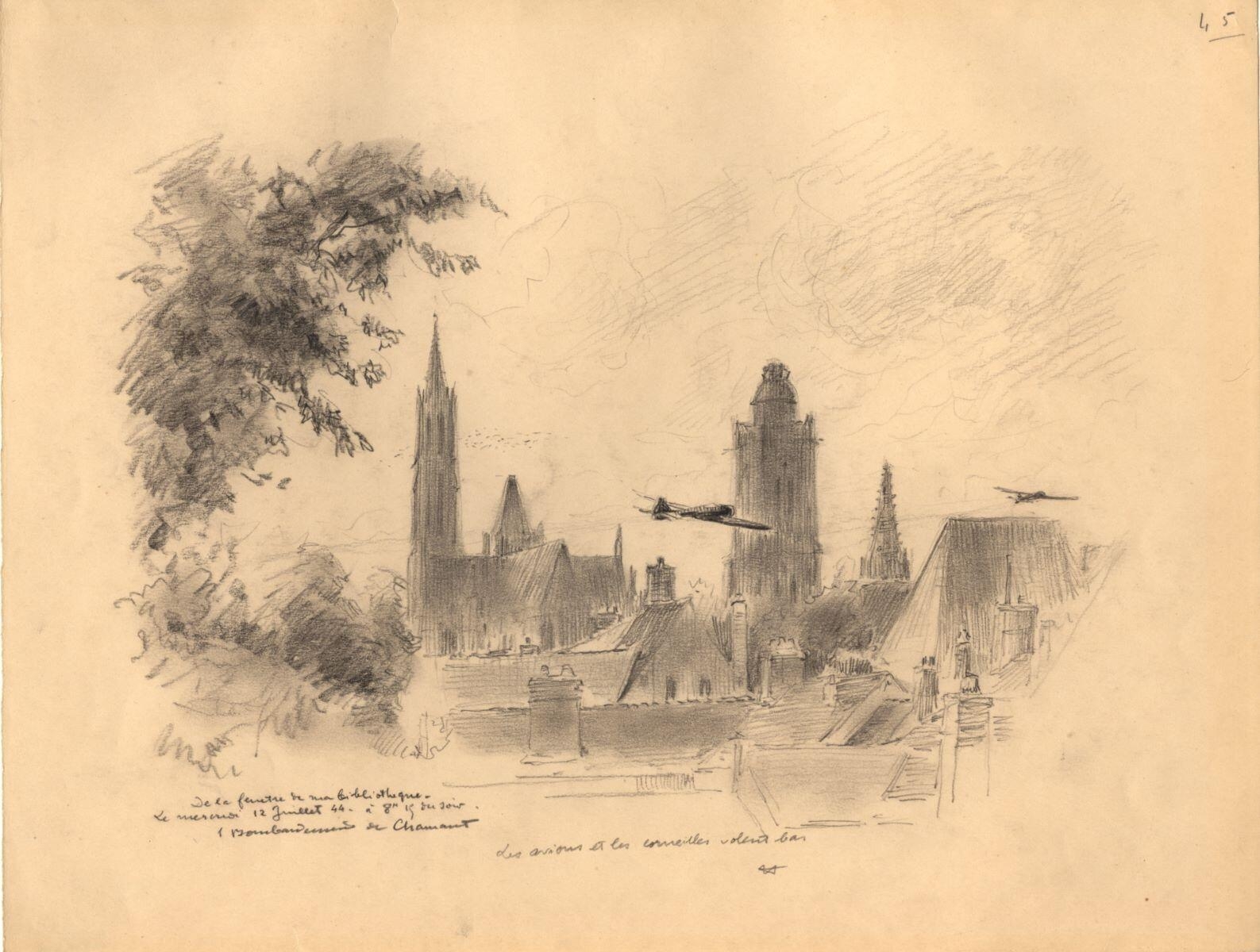 Les trois clochers de Senlis avec des avions de chasse