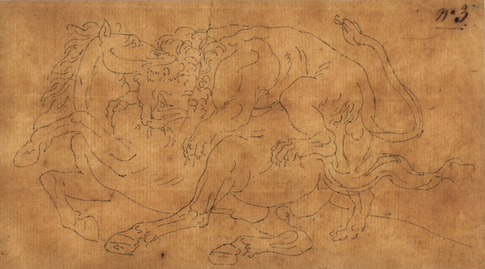 Lion attaquant un cheval