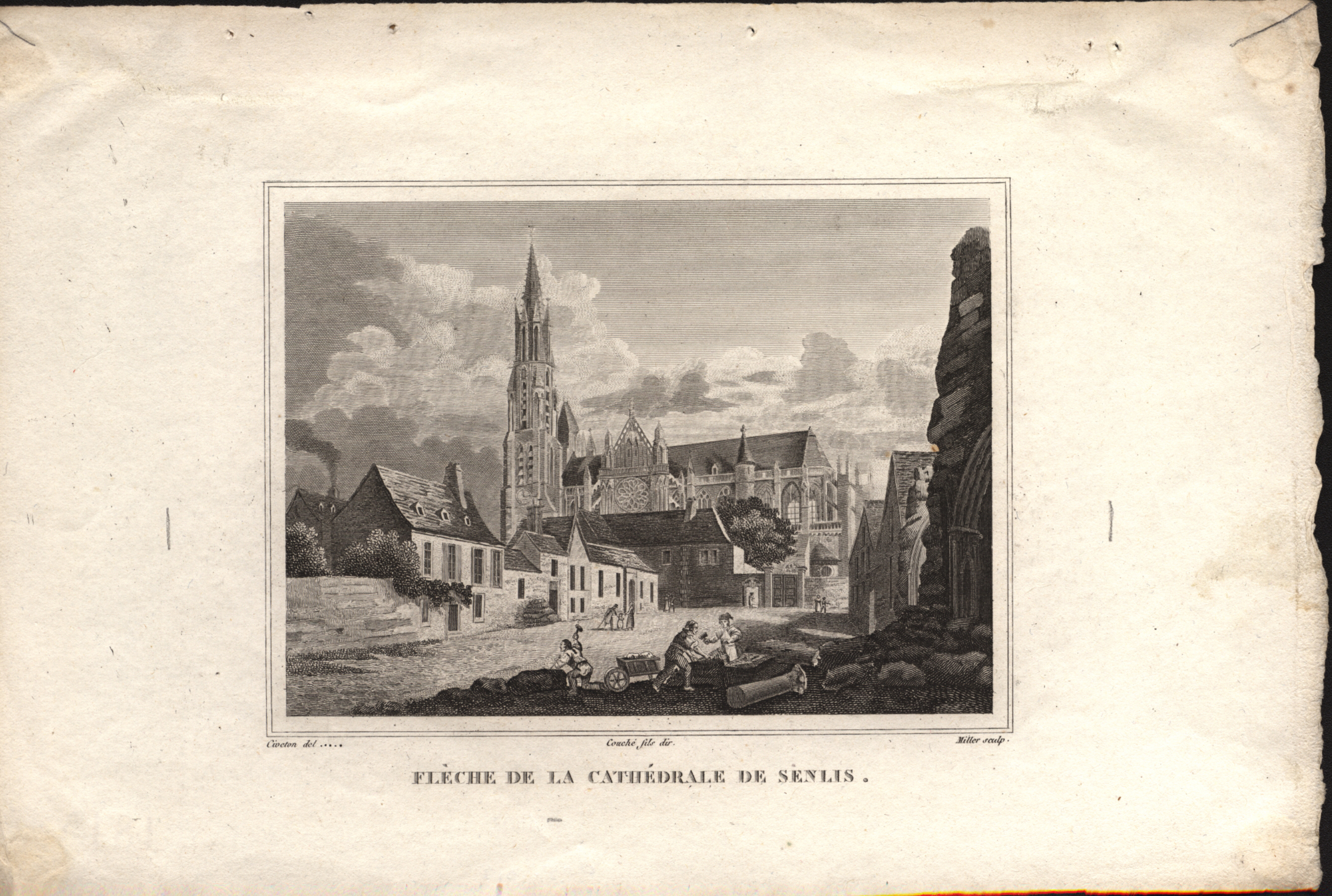 La cathédrale de Senlis vue de la place Saint Frambourg (titre factice)