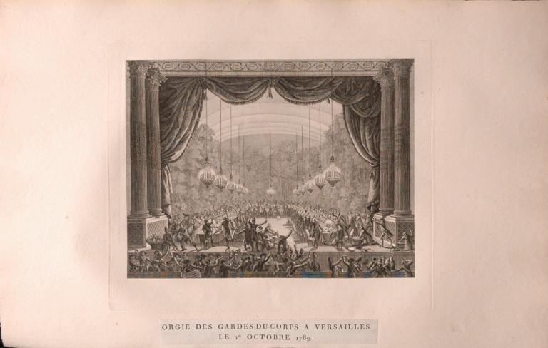 Orgie des Gardes du corps à Versailles, 1er octobre 1789 (titre factice) ; Banquet des gardes du corps dans la Salle de l'Opéra de Versailles (autre titre)