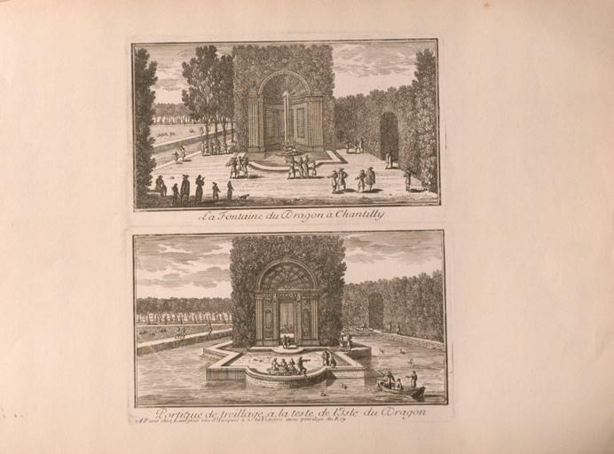 Vues de la fontaine du dragon et de l'île du dragon, Chantilly (Oise) (titre factice)