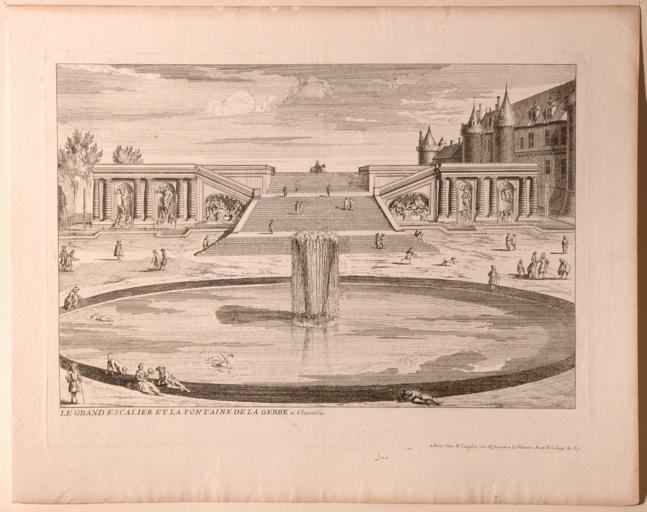 Le Grand Escalier et la fontaine de la Gerbe au château de Chantilly (Oise)
