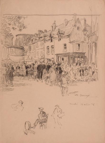 Le marché vers la rue Saint-Hilaire, Senlis (titre factice)