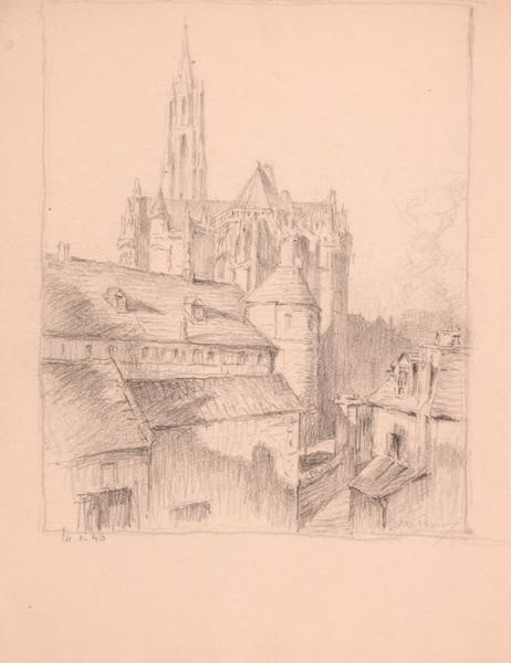 Abside de la cathédrale et l'évêché, Senlis (titre factice)