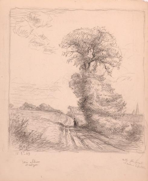 Un grand arbre au bord d'un chemin, Senlis (titre factice)