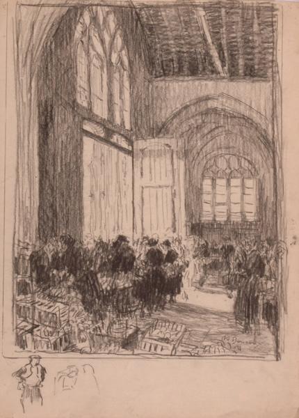 Le marché à l'intérieur de l'église Saint-Pierre, Senlis (titre factice)