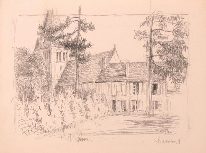 L'église de Chamant et une maison voisine (titre factice)