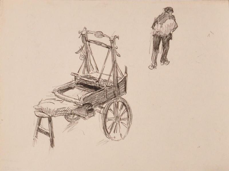 Vieillard vu de dos (titre factice) ; appareil à carder la laine (titre factice)