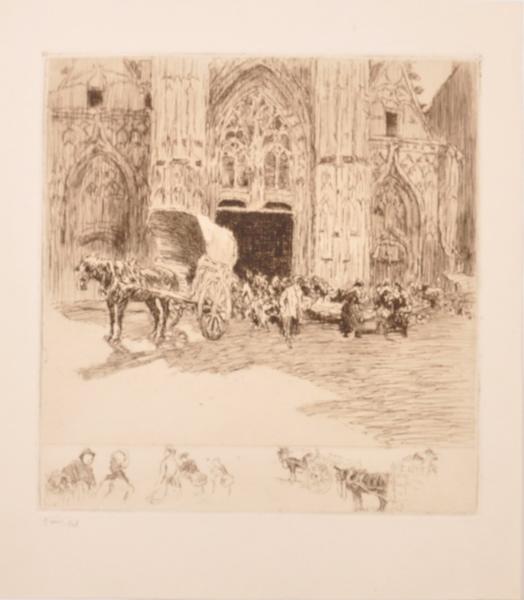 Marché devant l'église Saint-Pierre, Senlis (titre factice)